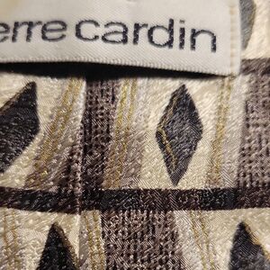 Pierre Cardin All Silk Black and Cream Geometric Fabric Men's Neck Tie